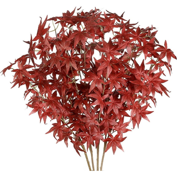4Pcs Artificial Maple Leaves Branches Fake Fall Leaves Stems Maple Leaves Shrubs Autumn Leaf Bushes Faux Silk Foliage for Home Kitchen Thanksgiving Table Centerpieces Festival Decor (Red)