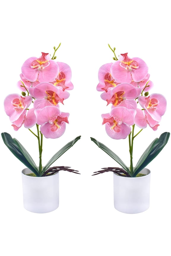 4Pcs Artificial Orchid Flowers Mini Potted Orchid Flowers Fake Orchids with Plastic Vase for Home Office Wedding Table Centerpiece Decoration(White,Yellow,Pink,Light Pink)