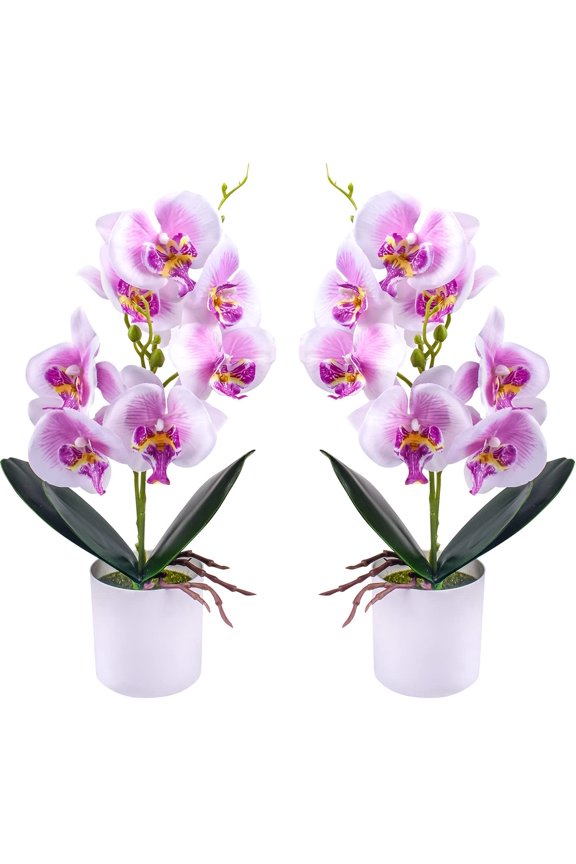 4Pcs Artificial Orchid Flowers Mini Potted Orchid Flowers Fake Orchids with Plastic Vase for Home Office Wedding Table Centerpiece Decoration(White,Yellow,Pink,Light Pink)