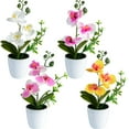 thumbnail image 1 of 4Pcs Artificial Orchid Flowers Mini Potted Orchid Flowers Fake Orchids with Plastic Vase for Home Office Wedding Table Centerpiece Decoration(White,Yellow,Pink,Light Pink), 1 of 7