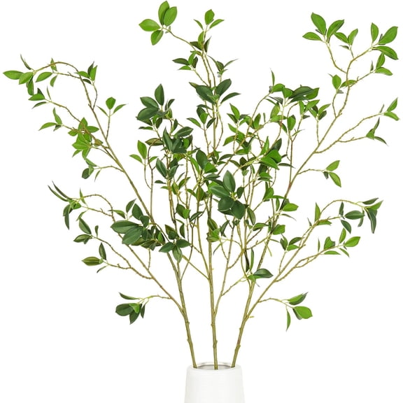 4Pcs Artificial Plant Green Branches Fake Ficus Stems Faux Eucalyptus Twig Leaf for Home Office Shop Garden Party Banquet Wedding Vase Filler Decoration 27.6'' (Green) A