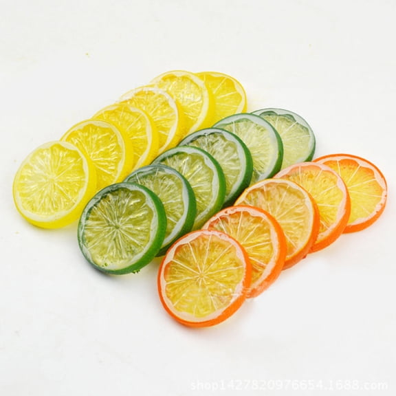 4Pcs Artificial Plastic Lemon Slices Realistic Simulation Lemon Lifelike Decorative Fake Fruit Wedding Ornament Festival Decoration Photography Props Basket Display Filler Fruit, 3 Colors Optional
