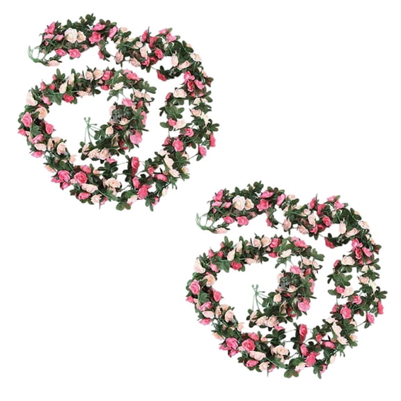 4Pcs Artificial Rose Flower Floral Fake Vine Hanging Garland Party Wedding Decor,4 * Artificial Flower Vine,Pink & green