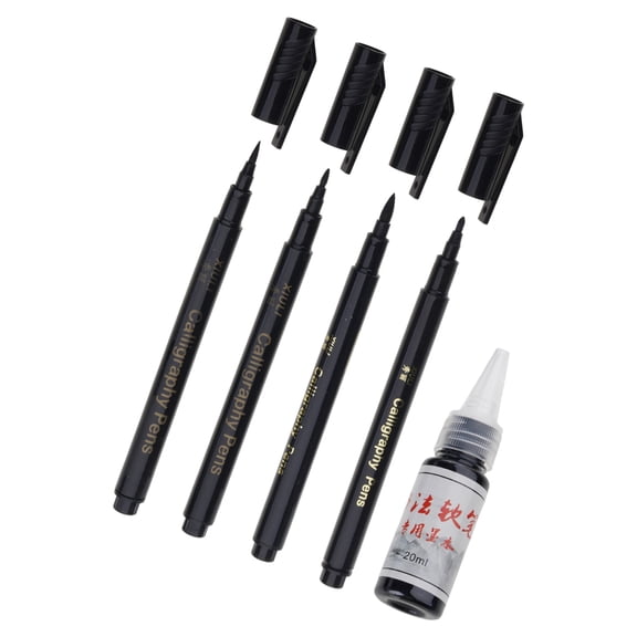 4Pcs Artist Art Brush Pen with 25ML Inks Bottle Ergonomic Grip Refillable Painting Pen for Sketching Drawing Project