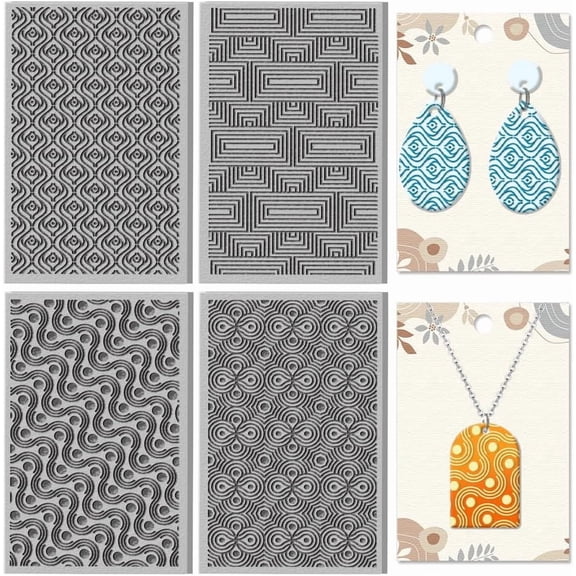 4Pcs Artistic Patterns Polymer Clay Texture Sheet Geometric Seamless Pattern Rubber Clay Texture Mat for Polymer Clay Making Earrings Jewelry DIY Crafts 4 2.6 in Colorful