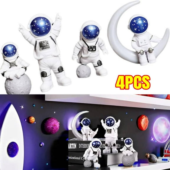 4Pcs Astronaut Figurines Cake Topper Outer Space Cake Decoration Spaceman Model Display Miniature Astronaut Set