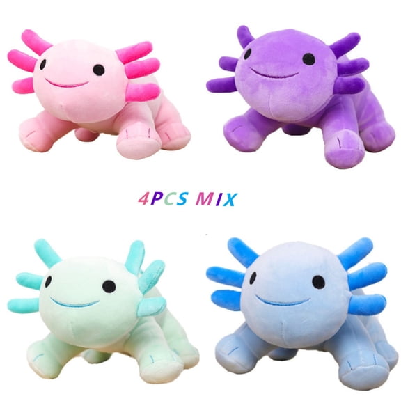 4Pcs Axolotl Plush Toy, Realistic Amphibian Toy With Iridescent Skin And Tail - Soft Cuddly Party Favors For Birthday Gift And Home Decoration