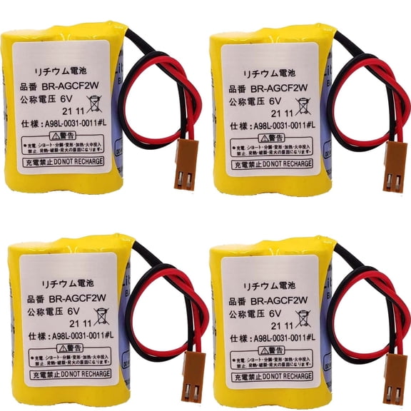 (4Pcs) BR-AGCF2W 6V 2200mAh PLC Battery Replacement Battery Fanuc System A98L-0031-0011#L with Brown Plug