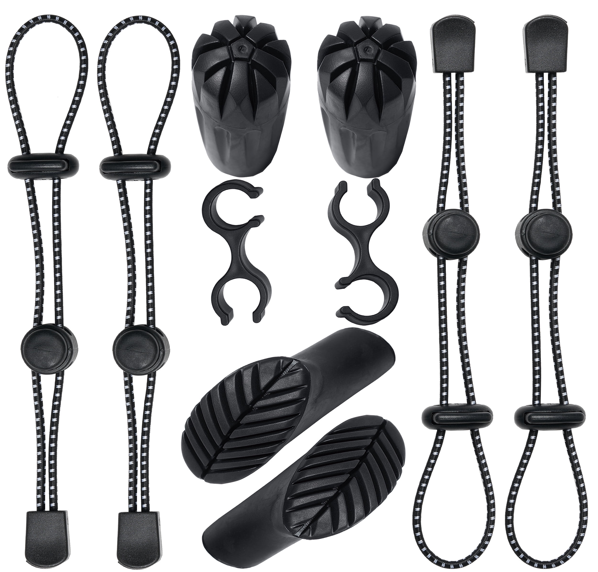 Trekking Pole Accessories:4Pcs Backpack Hiking Stick Holder Straps;2Pcs Hiking Sticks Rubber end Cap; 2Pcs Hiking Pole Rubber Tips and 2Pc Clip