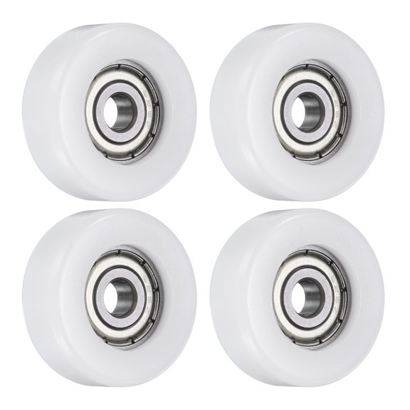 4Pcs Ball Bearing Guide 5 x 25 x 9mm Double Shielded POM Roller Bearings, Flat Pulley Wheel, White