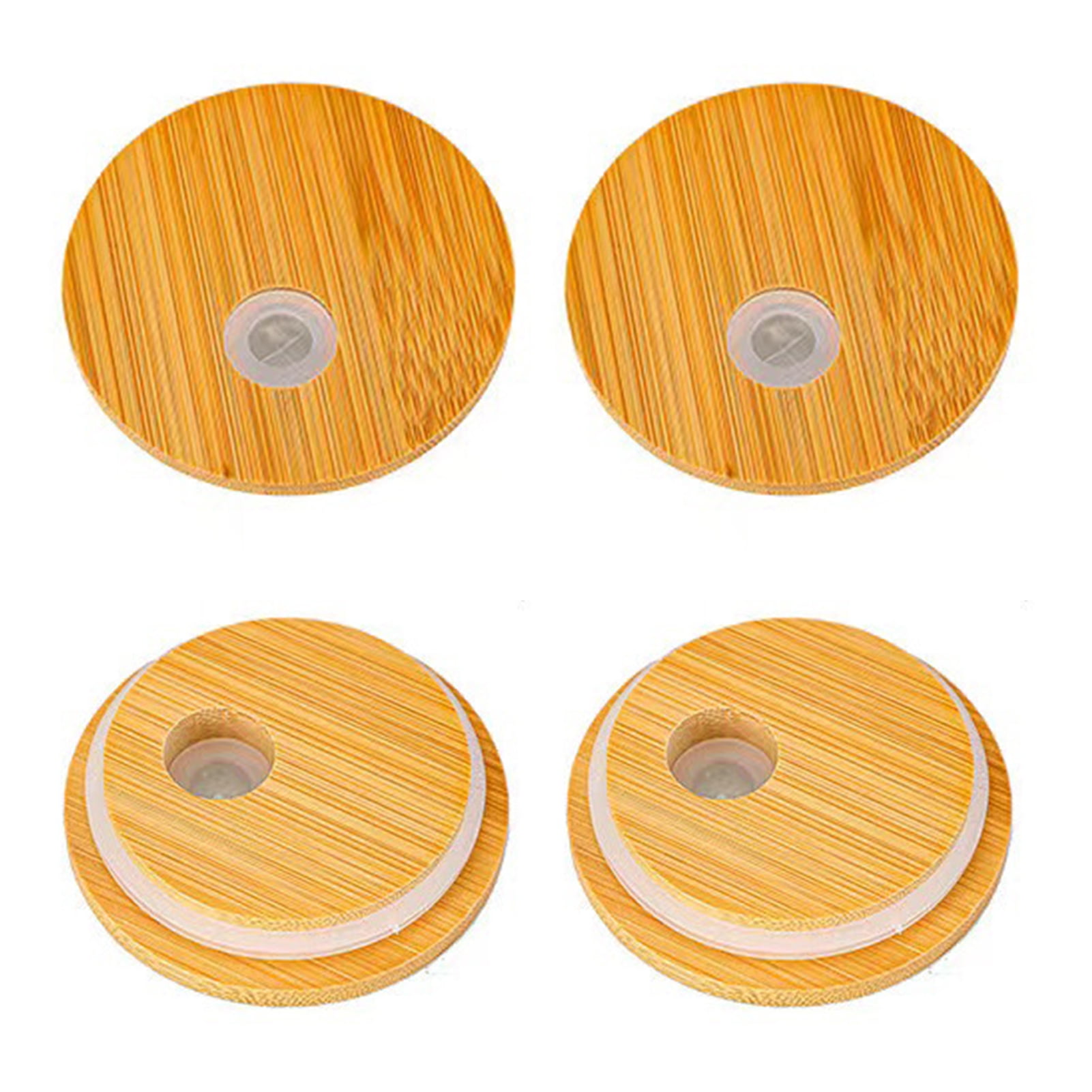 6 Pack Bamboo Lids For Mason Jars - 2.76"/70mm, With Silicone Ring & Straw Hole, Fits Regular Mouth Drinking Glasses