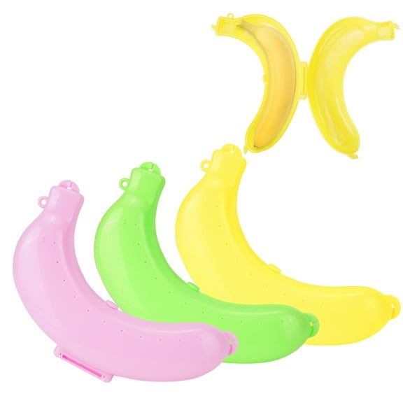 4Pcs Banana Case, Cute Banana Protector Storage Box Container for Lunch Fruit, Reusable Banana Container BPA-Free, Plastic Banana Keeper Holder for Outdoor Travel (Yellow, Pink)
