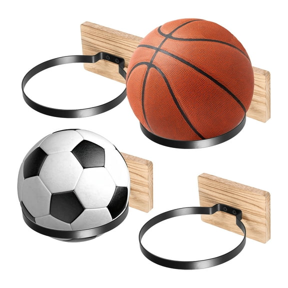 4Pcs Basketball Holder Wall Mount Wooden Ball Display Holder Multipurpose Volleyball Organizer for Football Volleyball Home Decor