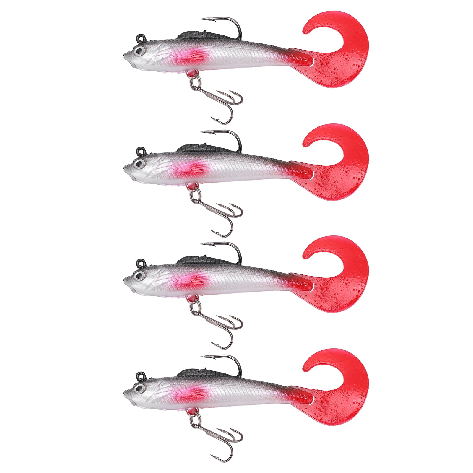 4Pcs Bass Fishing Lure Soft Swimbait Fishing Bait Grub Worm Tail with 2