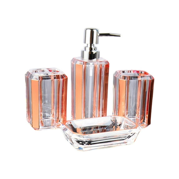4Pcs Bath Accessory Soap Dispenser Transparent Lotion Bottle Vanity Accessory Set Toilet Accessories Set Soap Dish Toothbrush Cup Decor Rose