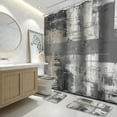thumbnail image 1 of 4Pcs Bathroom Shower Curtain Sets with Rugs,Brown Abstract Bathroom Sets with Shower Curtain and Rugs and Accessories, 1 of 7