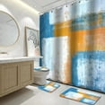 thumbnail image 1 of 4Pcs Bathroom Shower Curtain Sets with Rugs,Brown Abstract Bathroom Sets with Shower Curtain and Rugs and Accessories, 1 of 7