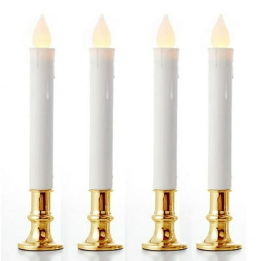 4Pcs Battery Operated LED Windows Candles Gold Candle Holder Flickering Flameless Taper Candles for Christmas Home Wedding Decoration