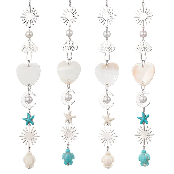 4Pcs Beach Car Charm Sea Rear View Mirror Charm Car Mirror Hanging Accessories Ocean Decoration Ornaments Bead Seashell Coastal Starfish Sea