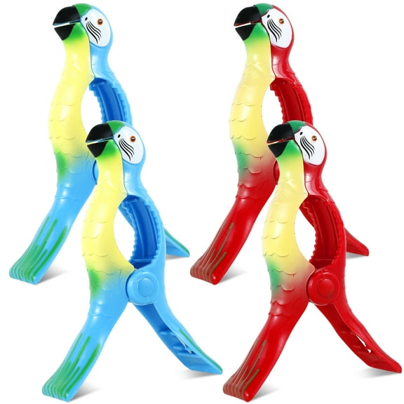 4Pcs Beach Towel Clips Cute Parrot Clothes Pins Portable Chair Towel Clamps Reusable Beach Towel Pegs Plastic Towel Holder Clips for Beach Chair Towel Clothes Blankets 13x8.5cm