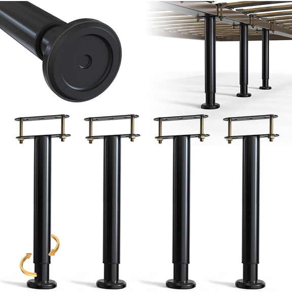 4Pcs Bed Frame Support Leg, Adjustable 14" to 23.6", Increase Under-Bed Storage Space, Extra Sturdy Steel Bed Risers with Wider Rubber Base, More Stable, for King/Queen Bed