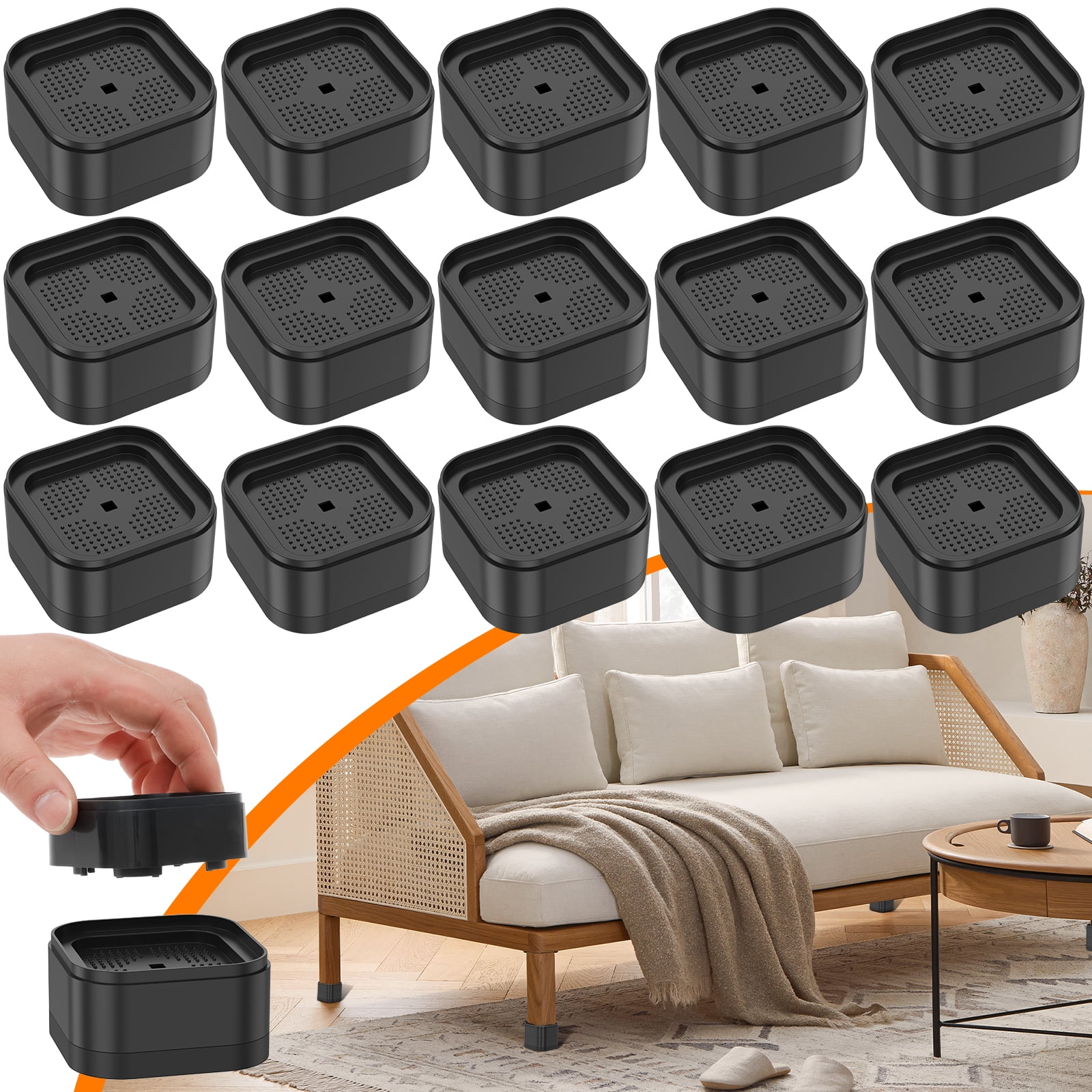 16Pcs Bed and Furniture Risers,Round Furniture Riser Heavy Duty Bed Chair Riser Support 1300lb Anti-Slip Desk Couch Bottom Elevator Stackable Sofa Table Raiser 1.38-2.56 in Furniture Legs