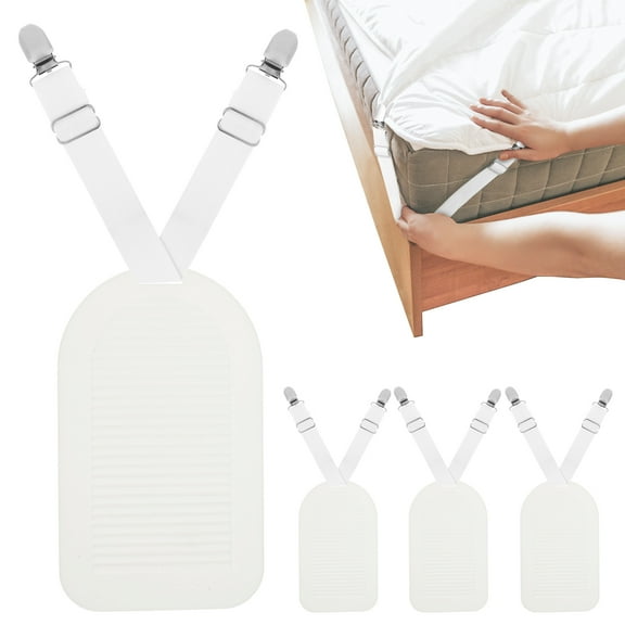 4Pcs Bed Sheet Holders With Pressure Plate Adjustable Length Bed Sheet Straps Easy to Install Bed Sheet Clips Suspenders for Mattress Covers Sofa Cushion