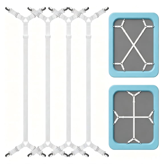 4Pcs Bed Sheet Straps with Metal Clips, Sheet Holders Adjustable Elastic, Bed Sheet Grippers Upgrade for Crib to King Size Bed Keep Sheets in Place(White)