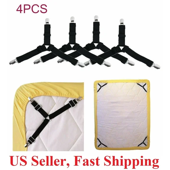 4Pcs Bed Suspender Straps Mattress Fastener Holder Triangle Grippers Sheet Clips