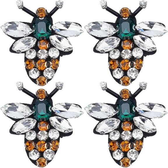 4Pcs Bee Beaded Rhinestone Embroidery Patches Insect Applique Brooch Sew On Patch for Jeans Jackets Clothing Scrapbooking Handbag Shoes DIY Decorative Patches for diy
