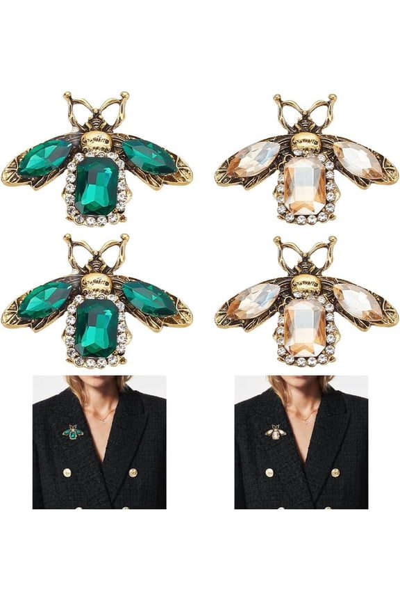 4Pcs Bee Crystal Brooch Pins 2 Colors Vintage Rhinestone Lapel Pin Women Elegant Brooches DIY