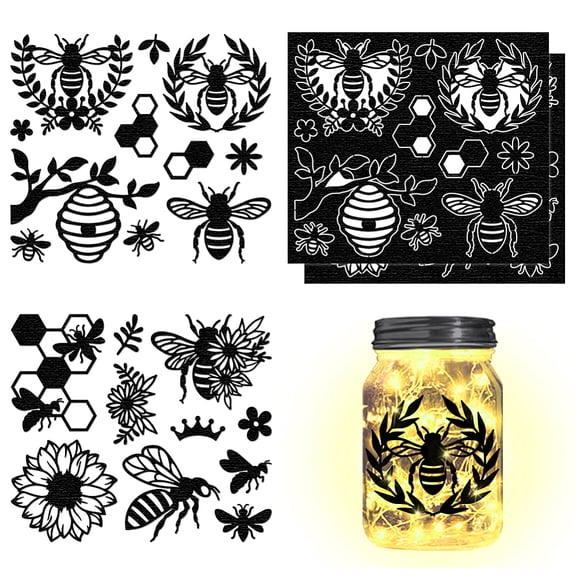4Pcs Bee Silhouettes Laser Cutouts Decals Flower Mason Jar Cutouts Ornaments Silhouettes Cutouts Scrapbook