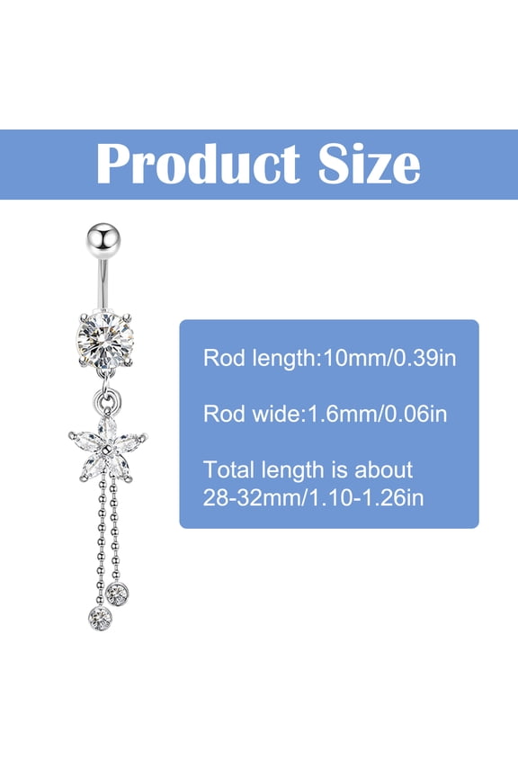 4Pcs Belly Button Rings Set, Stainless Steel Zirconia Belly Button Bars, Long Tassel Navel Rings, Belly Navel Piercing Jewellery Navel Bars Set for Women Belly Piercing(Silvery)