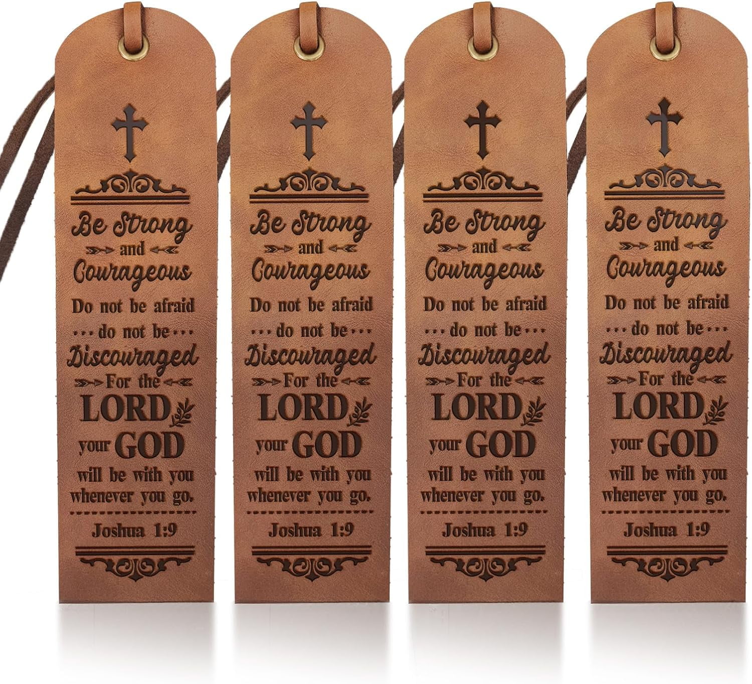 4Pcs Bible Leather Bookmarks for Women Men 2×7inch Be Strong