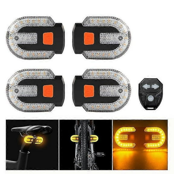 4Pcs Bicycle Turn Signal with Alarm, USB Charging Remote Control Split/Integrated Bicycle Tail Light 5 Modes Waterproof Strobe Lights(Black) [jkw]