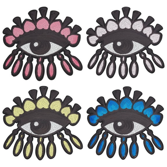 4Pcs Big Eye Glitter Computerized Embroidery Cloth Iron on Patches Sequin Appliques Costume Accessories Mixed Color