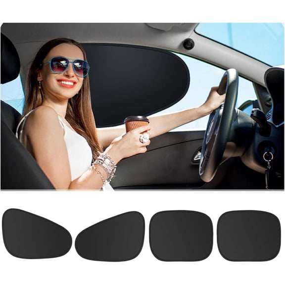 4Pcs(Black) Automotive Sun Protection from UVRemovable Car Window Shades for Side Window,Static Cling Sunshine Blocker Visor Sunshade Extender,Passenger/Driver Shade
