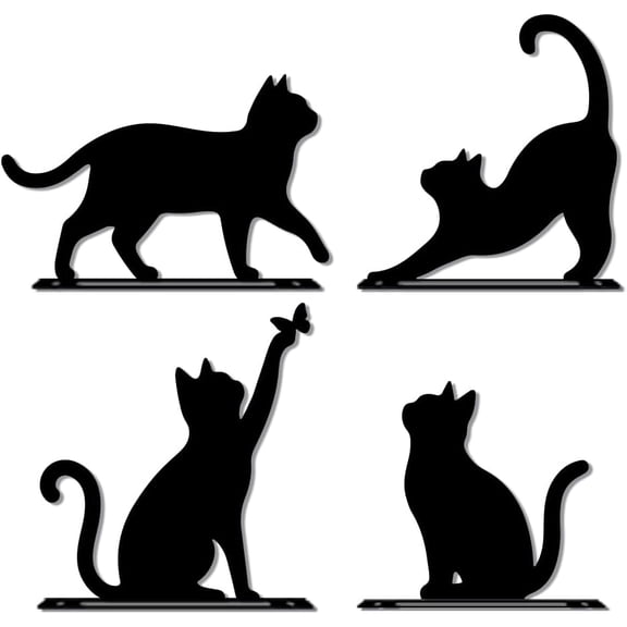 4Pcs Black Cat Metal Garden Yard Silhouette Funny Cute Cats Fence Statue Stakes Animals Cat Backyard Hang Artwork Wall Decor Ornaments Multi-color