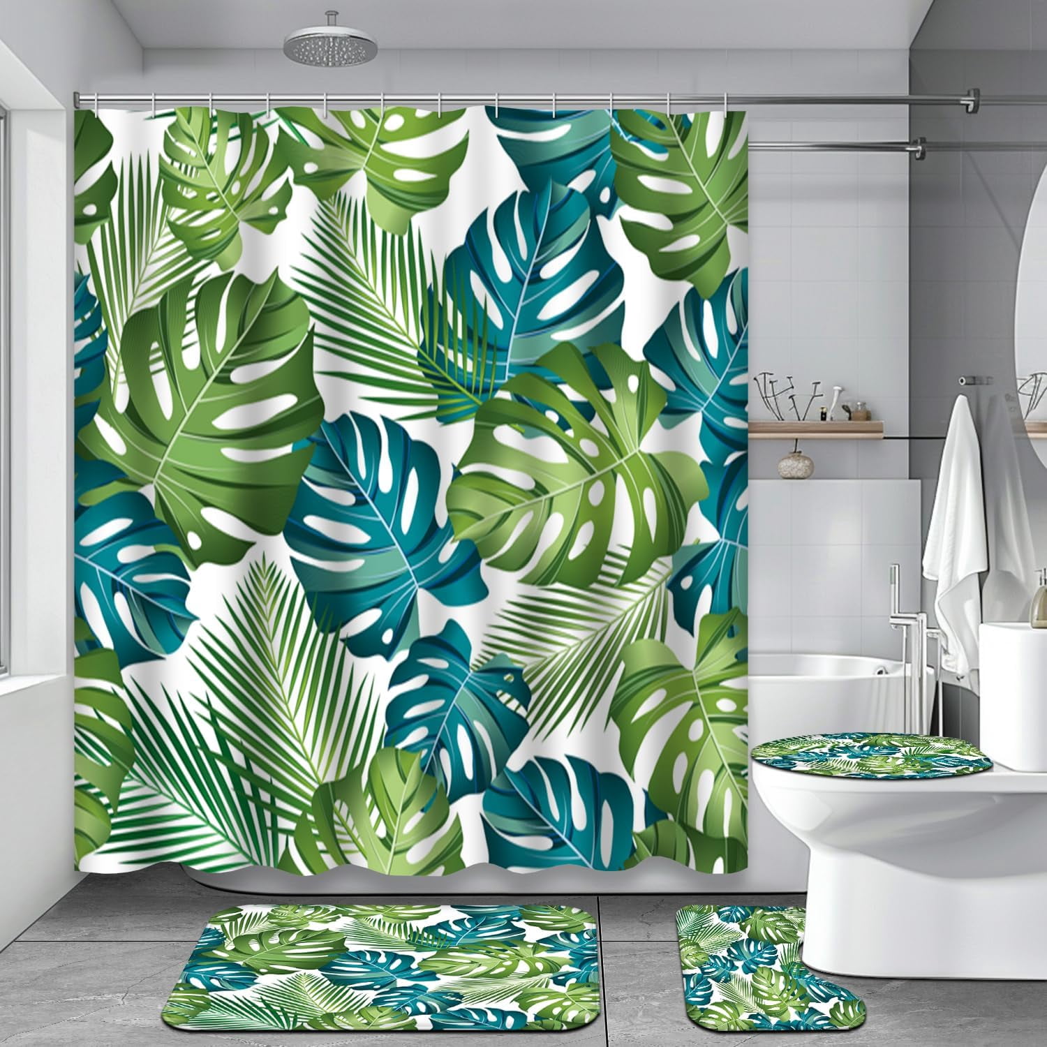 4Pcs Black Gold Marble Shower Curtain Set with Rugs for Bathroom Decor ...