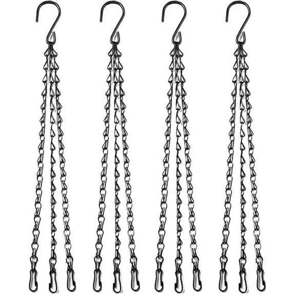 4Pcs Black Hanging Basket Chain with Hooks Flower Plant Pot Replacement Chain Hanger for Bird Feeders,Planters,Lanterns and Ornaments