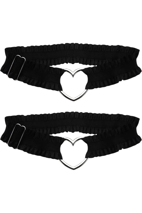 4Pcs Black Heart Lace Thigh Garter Adjustable Elastic Non Slip Lolita Leg Garters Belt Love Hearts Ring Leg Belt Strap Punk Rock Sexy Thigh Girdle for DIY