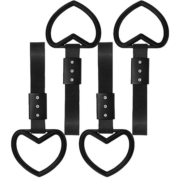 4Pcs Black Heart Shaped Car Handle Straps – Nylon & Durable Plastic | Stable Car Interior Decor Drift Charm, Rear Bumper Warning Ring, Also Suitable for Subway & Bus Interior Accessories