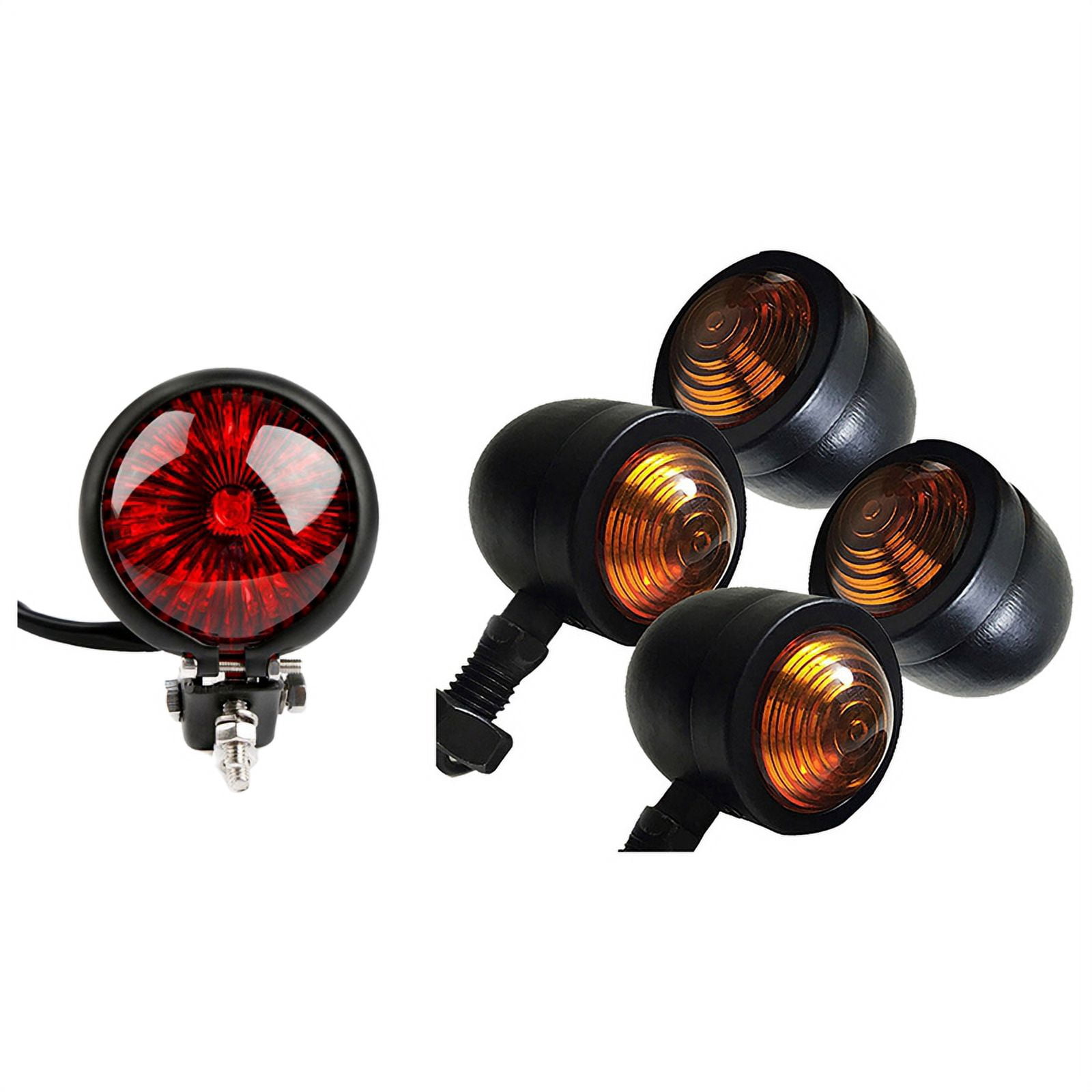 Adjustable Rear Light 4Pcs Black Turn Signal Indicator Lamp for Chopper & 1Pcs Red 12V Led ...