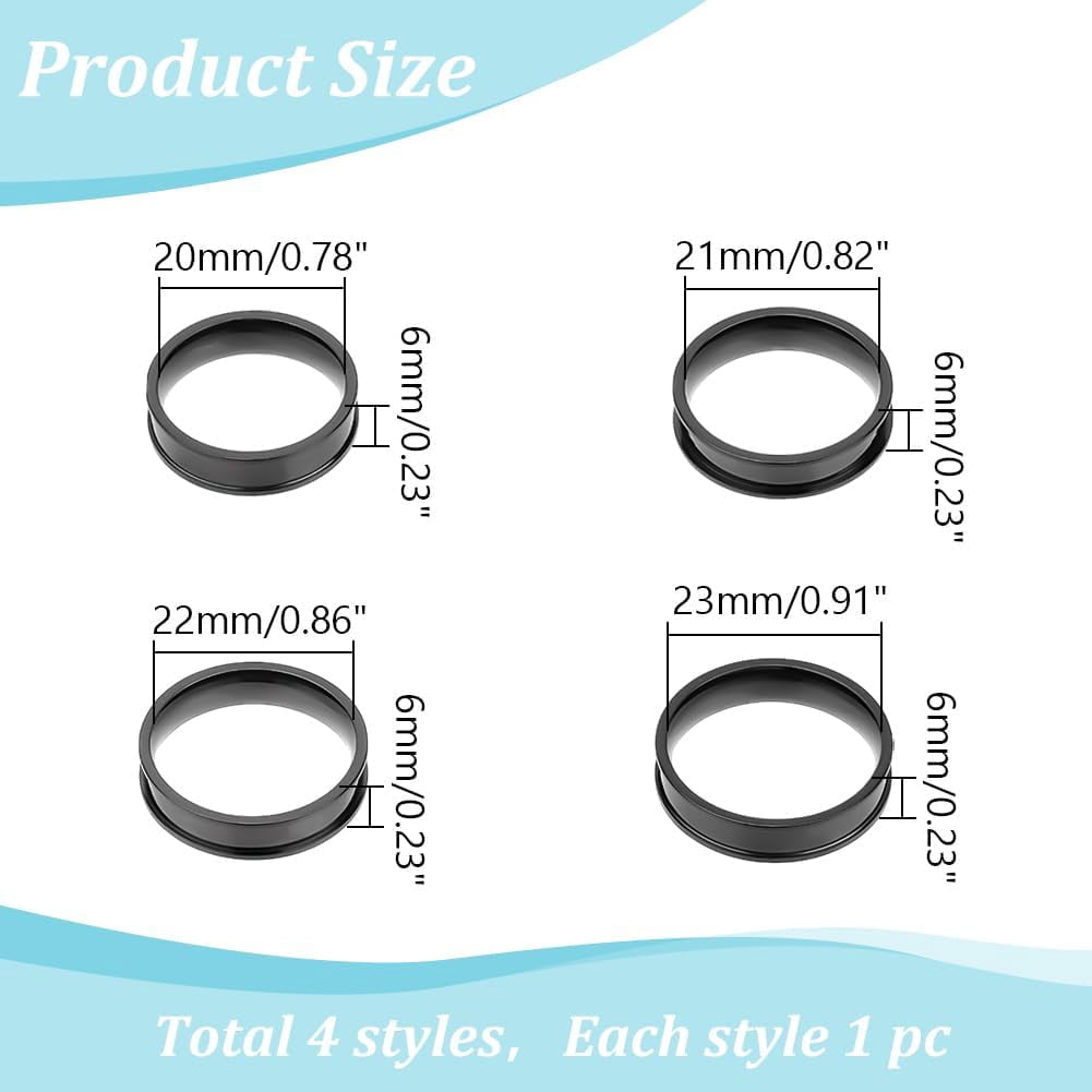 4Pcs Black Ring Blanks 20-23mm Stainless Steel Grooved Rings Blank Core ...