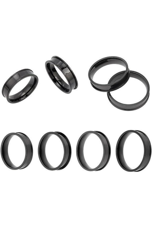 4Pcs Black Ring Blanks 20-23mm Stainless Steel Grooved Rings Blank Core Ring Round Empty Ring Inlay Finger Rings for DIY handcrafting