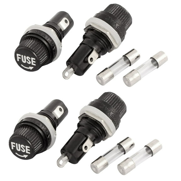 4Pcs Black Screw Cap Soldering Panel Mounted Fuse Holder Socket w Fuses 5x20mm