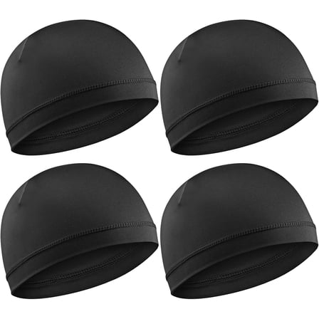 4Pcs Black Skull Caps, Wicking Skull Caps for Men, Stretchy Wave Cap and Durag for Daily Wear