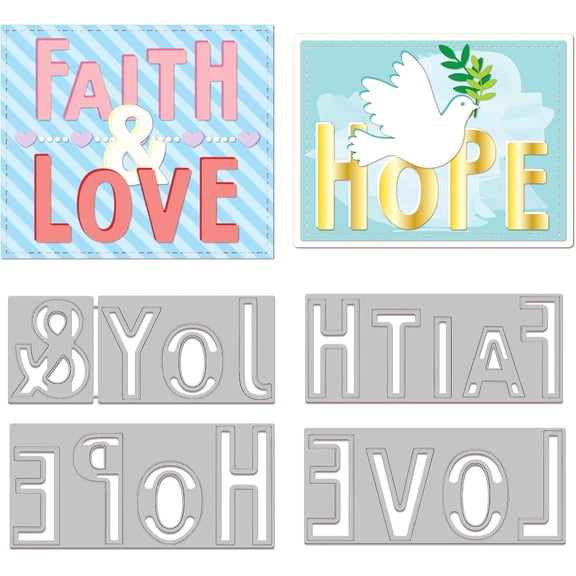 4Pcs Blessing Words Cutting Dies Metal Faith Love Hope Background Die Cuts Embossing Stencils Template