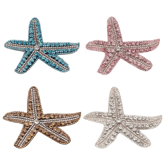 4Pcs Bling Starfish Rhinestone Sequins Patches Decoration Starfish Fabric Patch Sew On Sequin Patch Starfish Shell Applique for Clothing Dress Hat