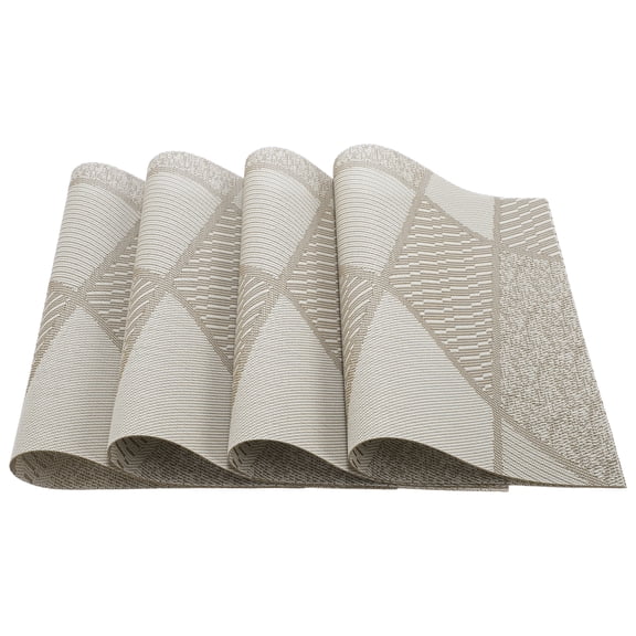 4Pcs Blocks Pattern Placemats PET Place Mats for Kitchen Dining Table Washable Table Mat White Beige